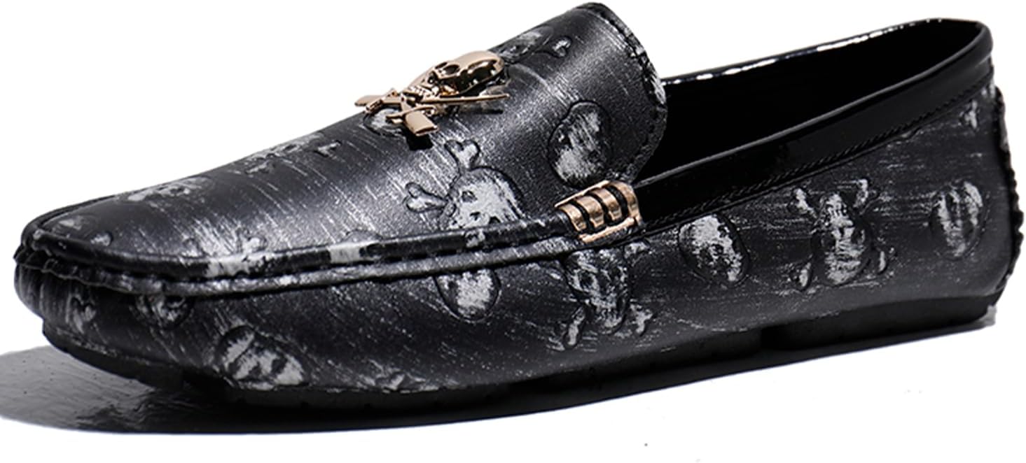 

Мужские мокасины-лоферы Dacnakby, слипоны с узором черепа и металлическими украшениями, мягкая поддержка свода стопы, черные мужские лоферы-пенни