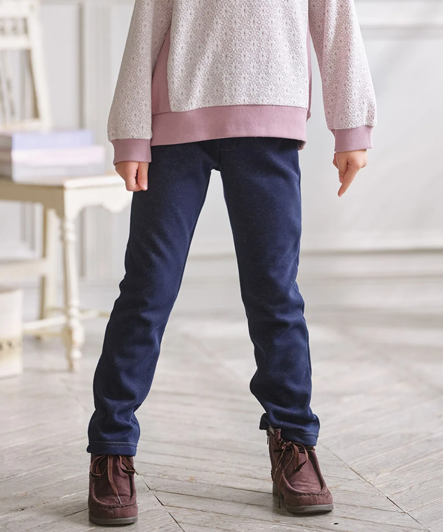 Детские брюки из денима с начёсом Kumikyoku Slim Fit тёмно-синие
