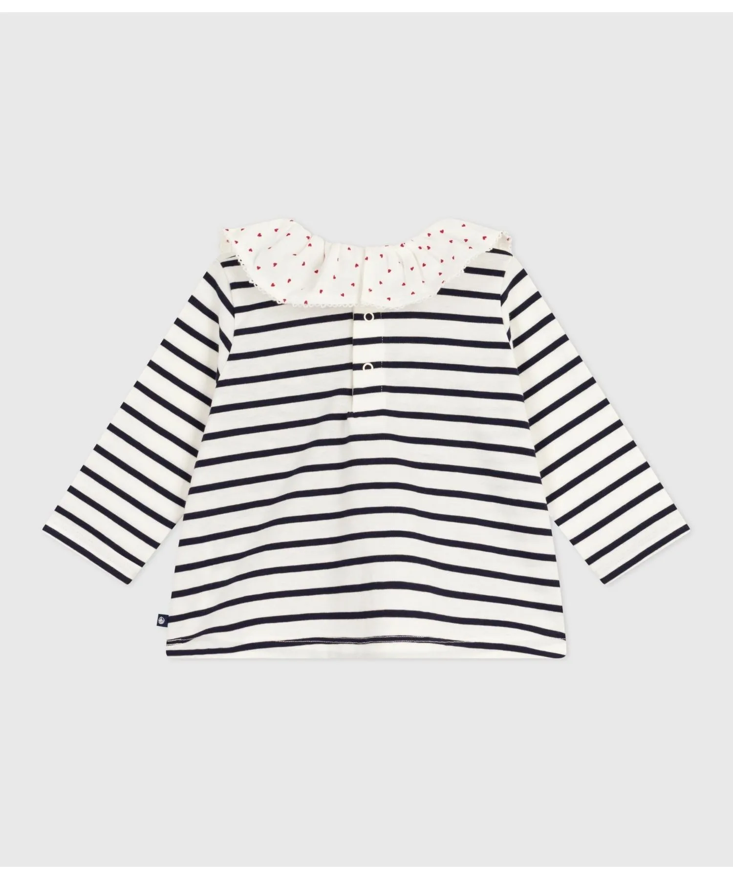 Детская блуза с длинным рукавом в стиле мариньер с фрилом PETIT BATEAU бело-синяя — фото 4