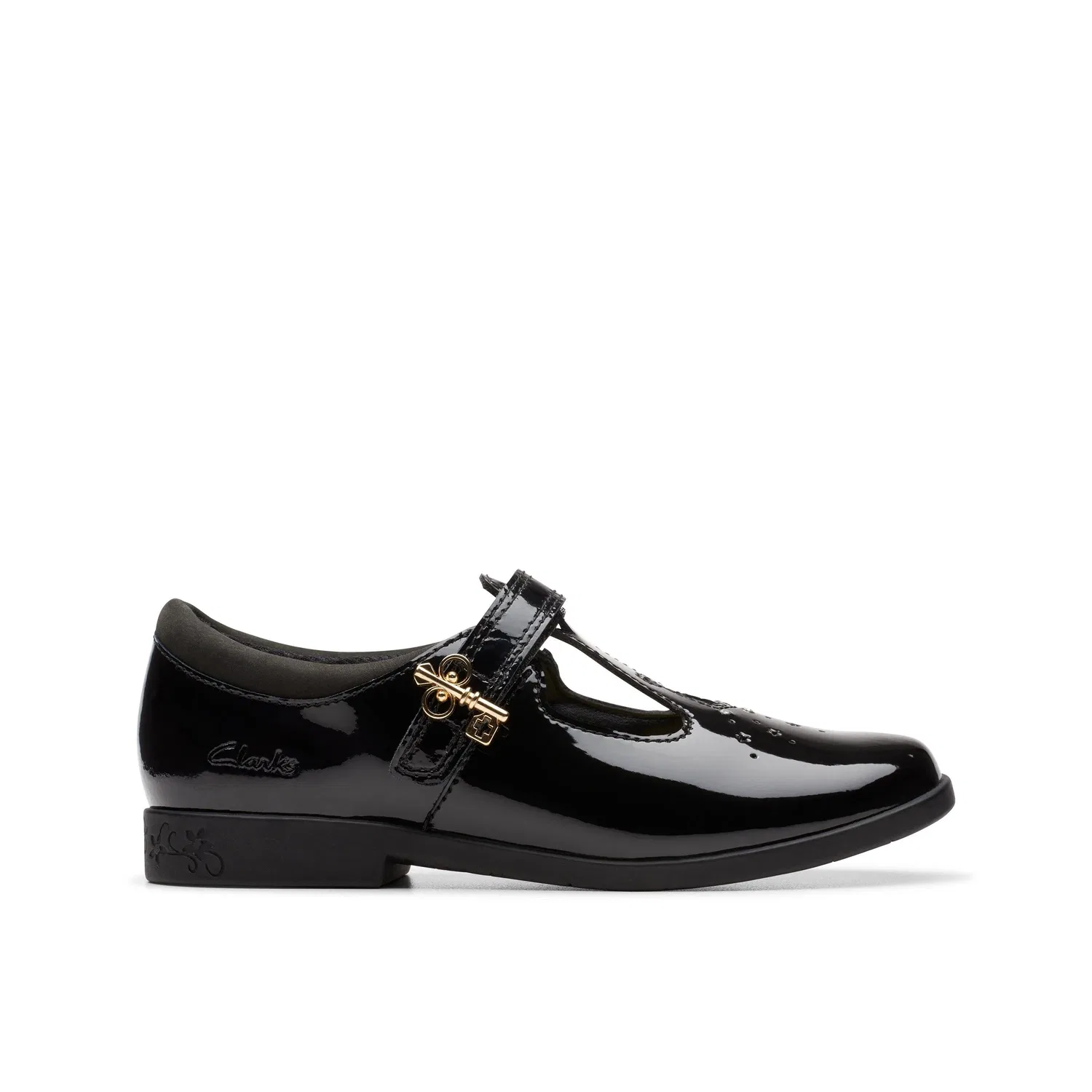 Туфли школьные Lock Shine из черного лакированного патента Clarks, черный