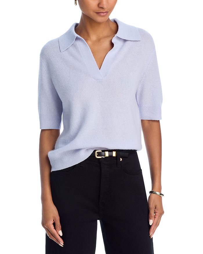 

Свитер-поло с коротким рукавом C by Bloomingdale's Cashmere, синий