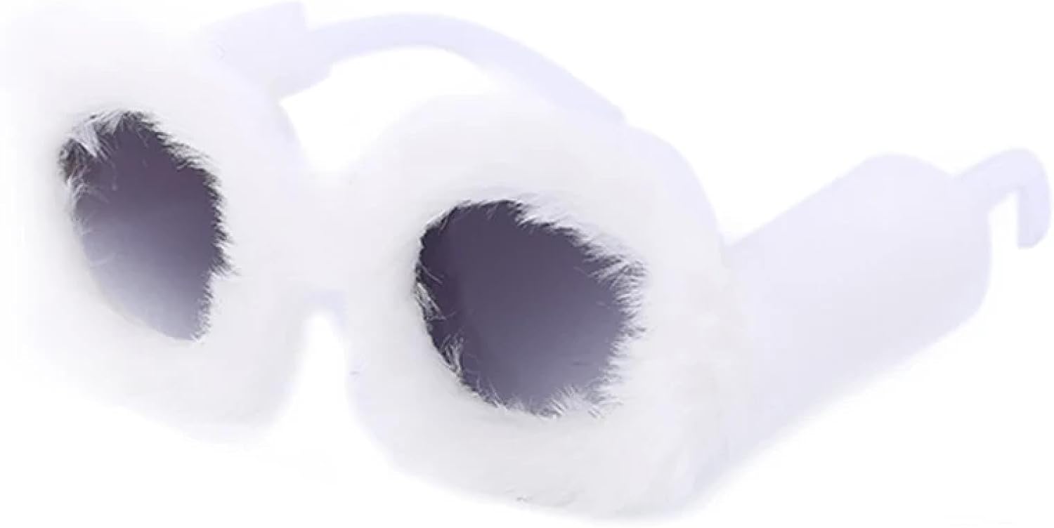 

Круглые солнцезащитные очки для женщин, ручная работа, модные, из мягкого меха и бархата, увеличенного размера, защита от УФ-излучения UV400, в стиле панк UATXTAU, White-gray