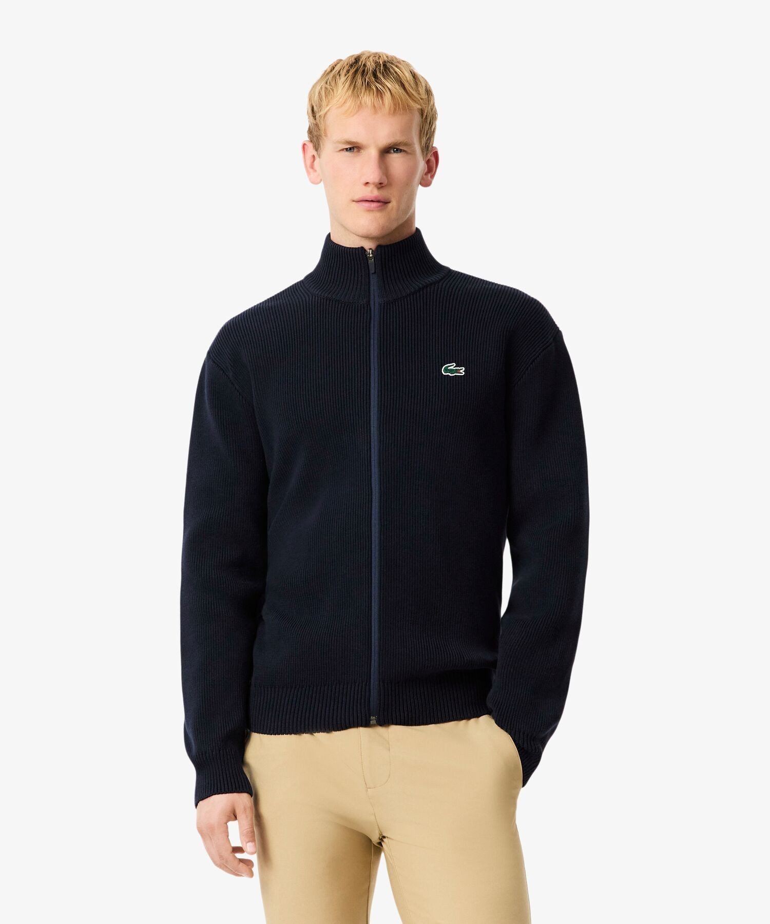 Свитер на молнии из смесовой хлопковой ткани LACOSTE, Navy