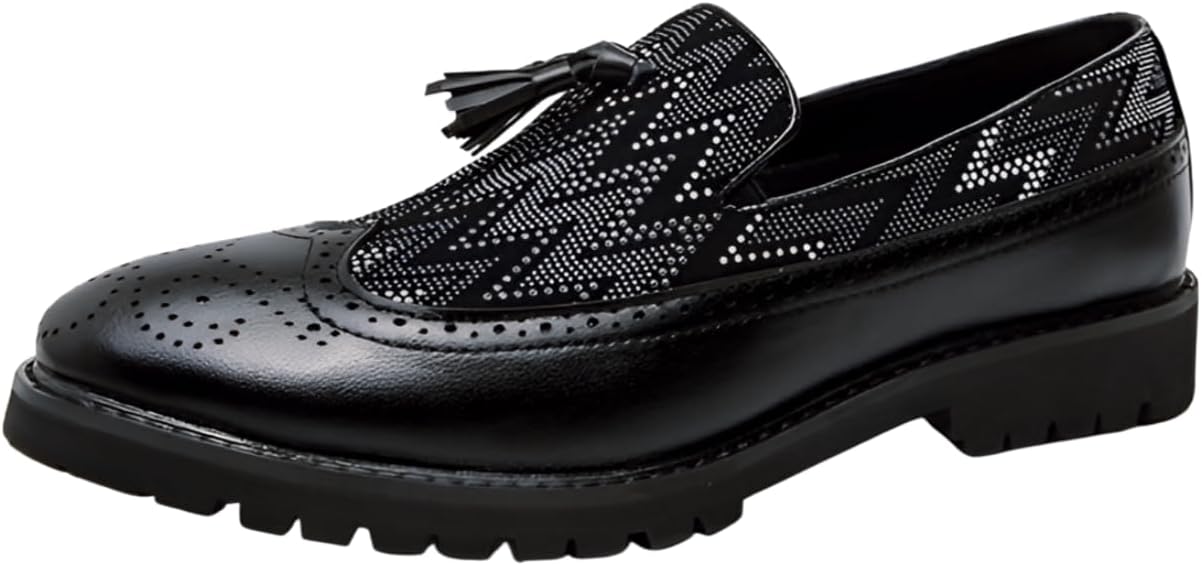 

Мужские лоферы Santimon с крыльями и кисточками, броги, украшенные стразами, удобные слипоны на массивной подошве, кожаные повседневные туфли, черный