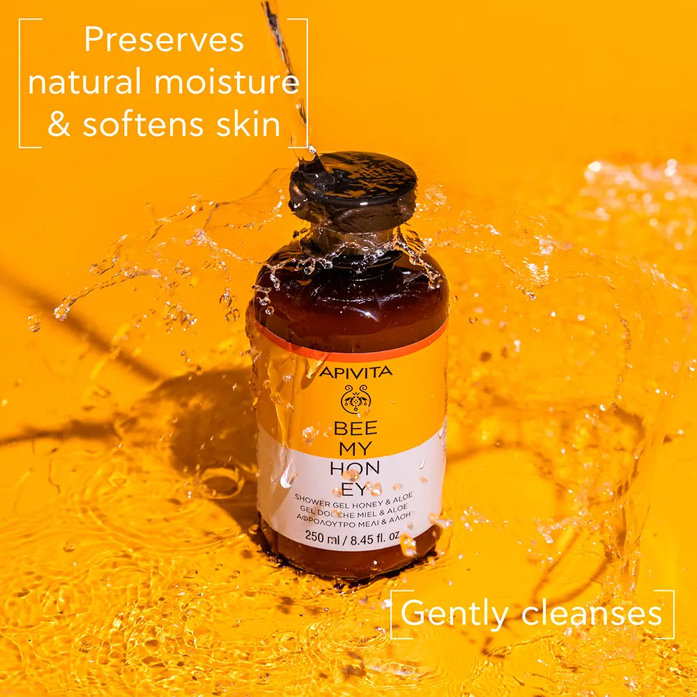 Гель для душа Bee my honey gel de baño con miel, aloe y aceites esenciales - limpia suavemente la piel Apivita, 250 мл. — фото 2