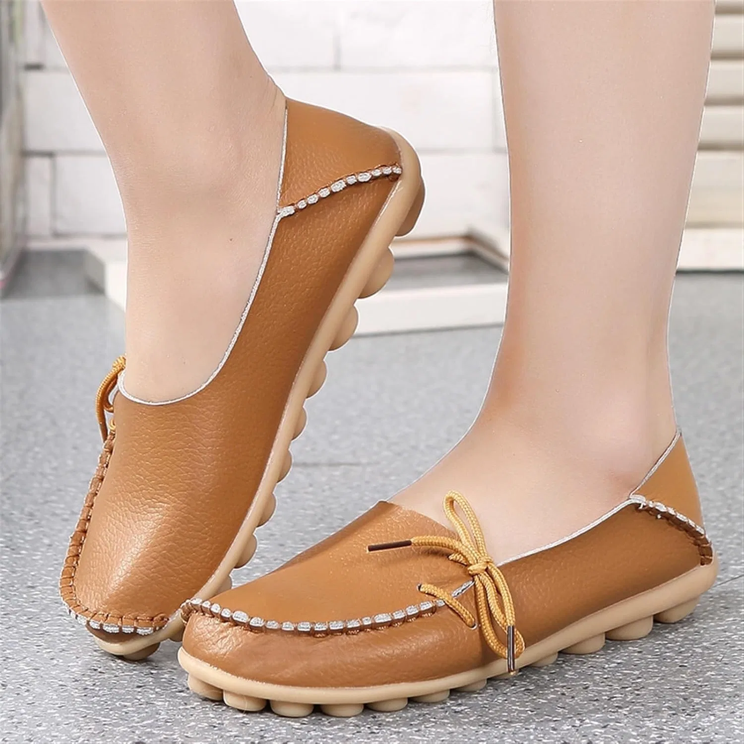 Лоферы женские кожаные легкие, Loafers, светло-коричневый Gikleihwy — фото 2