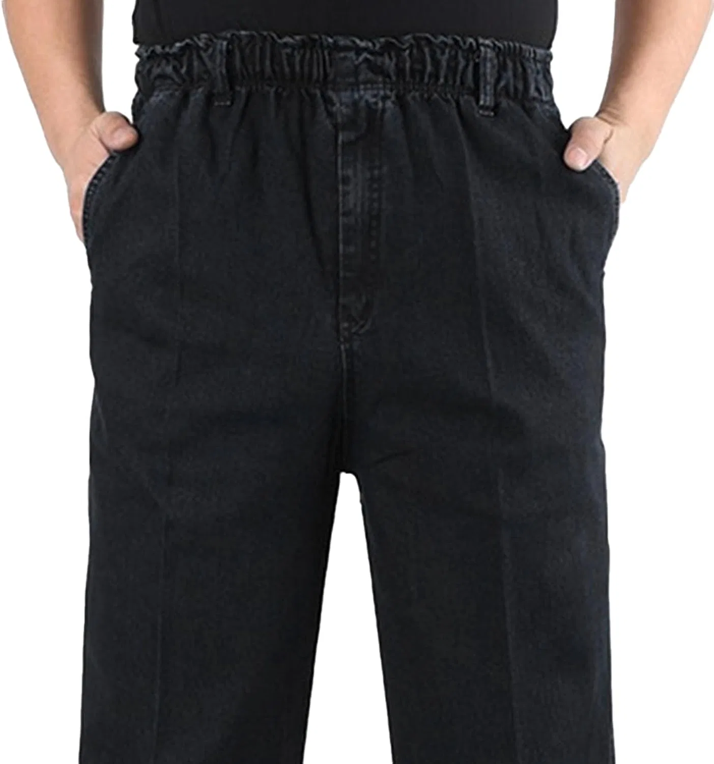 Джинсы свободные Men's Casual Loose Fit Elastic Waist Jeans Denim Pants Stretch Regular Fit Comfortable Trousers, Black — фото 4