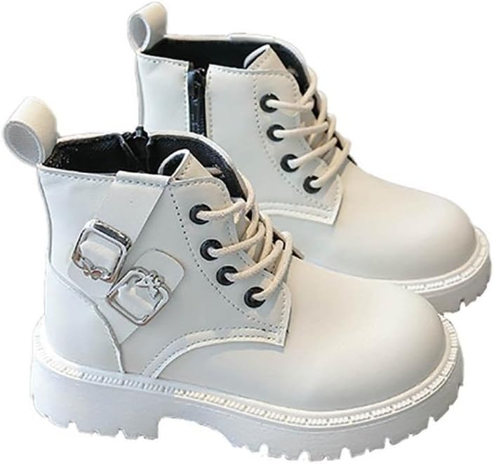 

Детские боевые ботинки на щиколотку со шнуровкой и боковой молнией, для верховой езды, с теплой искусственной меховой подкладкой, короткие зимние снежные ботинки, с протекторной подошвой и низким каблуком JEUROT, Beige