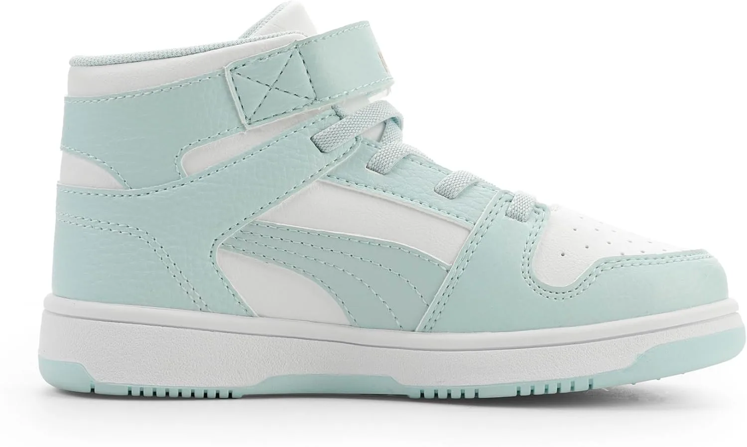 Кроссовки PUMA для детей Rebound Layup Mid на липучках, белый/золотой — фото 2