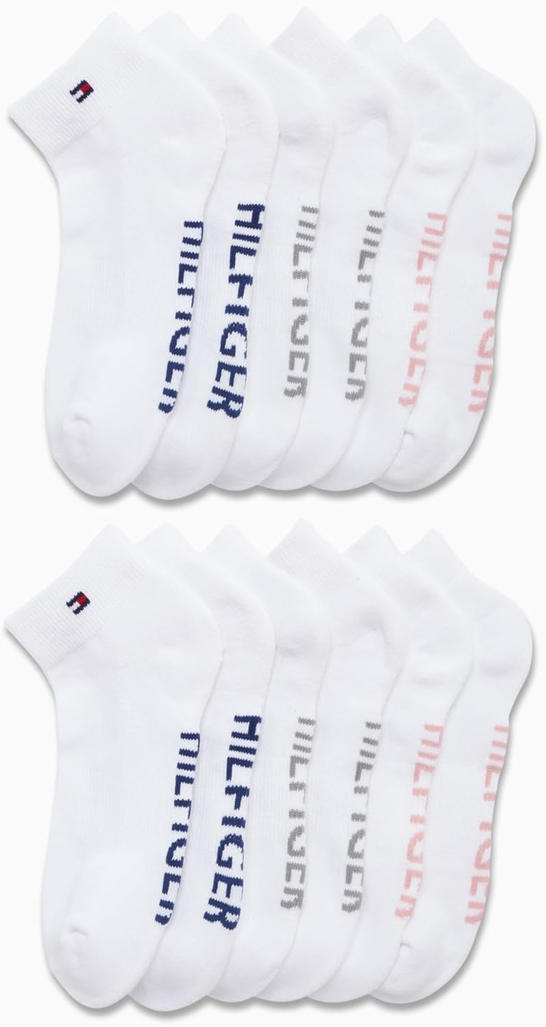 Женские носки Tommy Hilfiger Quarter - 12 пар мягких спортивных носков длиной до щиколотки с мягкой подошвой для женщин (размеры: 4-10), White Logo — фото 4