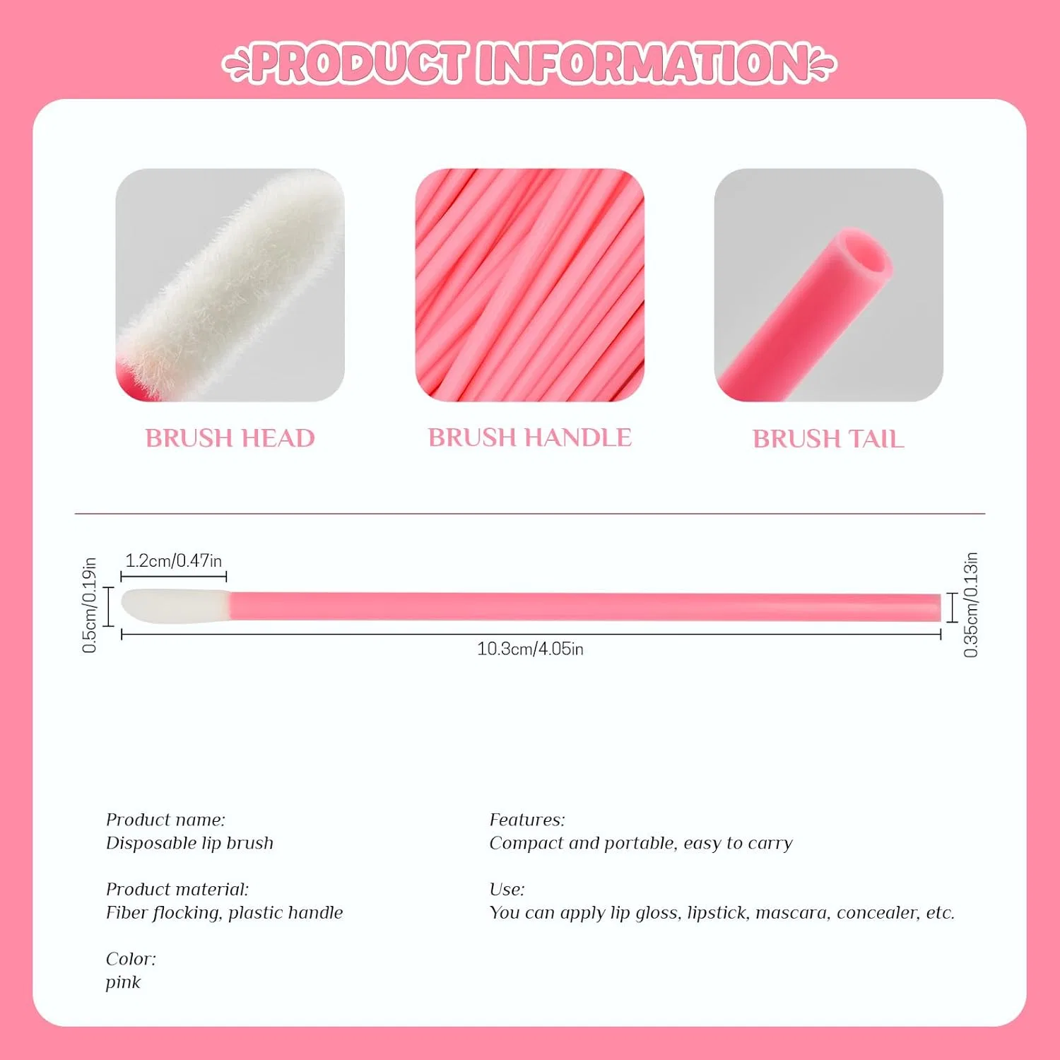 Набор из 200 одноразовых кисточек для губ Paitok, Pink — фото 2