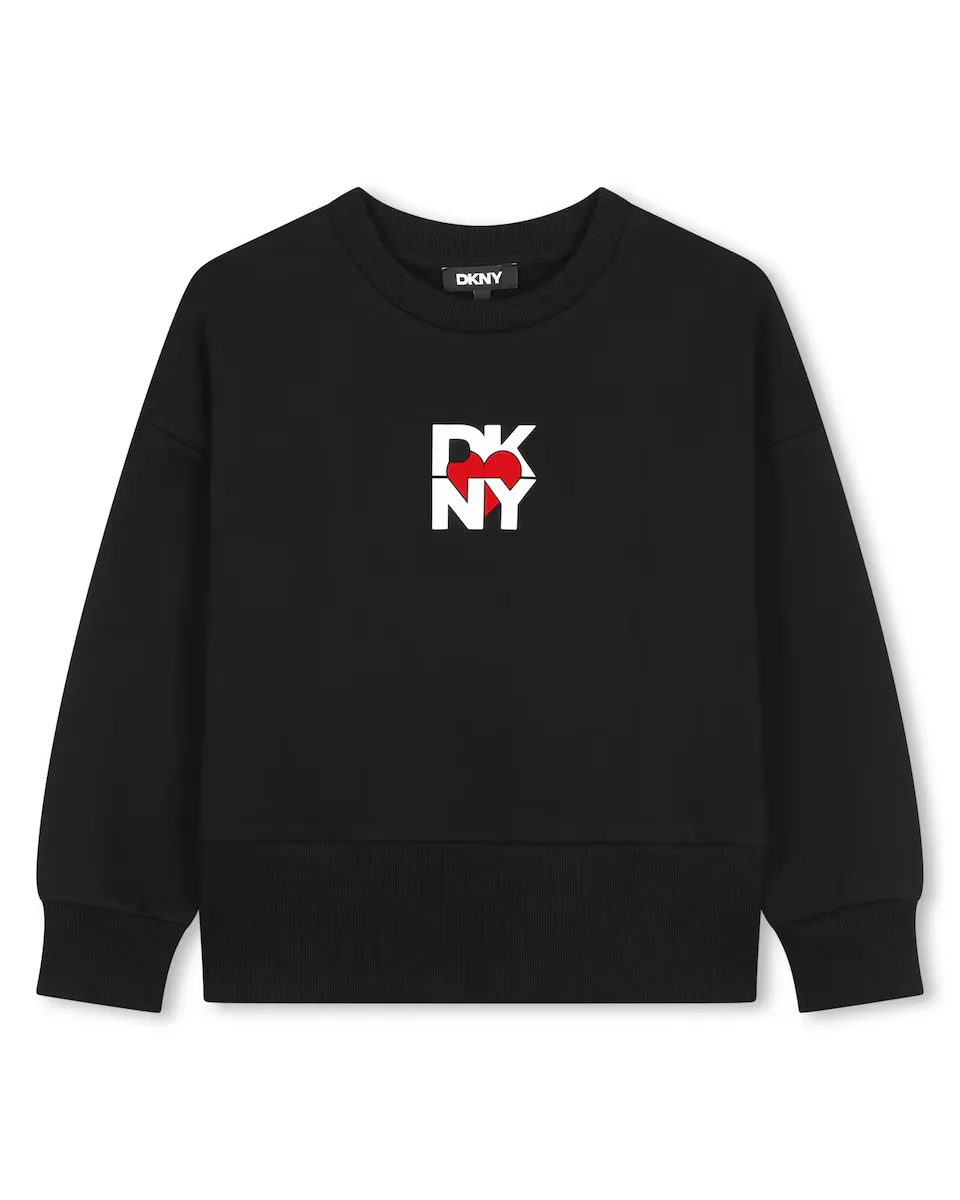 

Хлопковая толстовка для девочек с круглым вырезом DKNY, черный