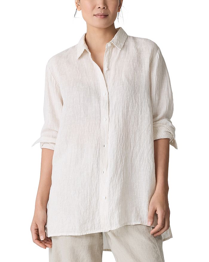 

Рубашка из полосатого льна с защипами Eileen Fisher, белый