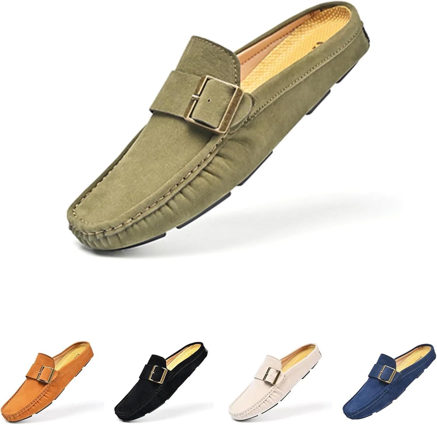Мужские мюли из замши, кожаные, Loafers Slip-Ons, зеленые Psieicwm