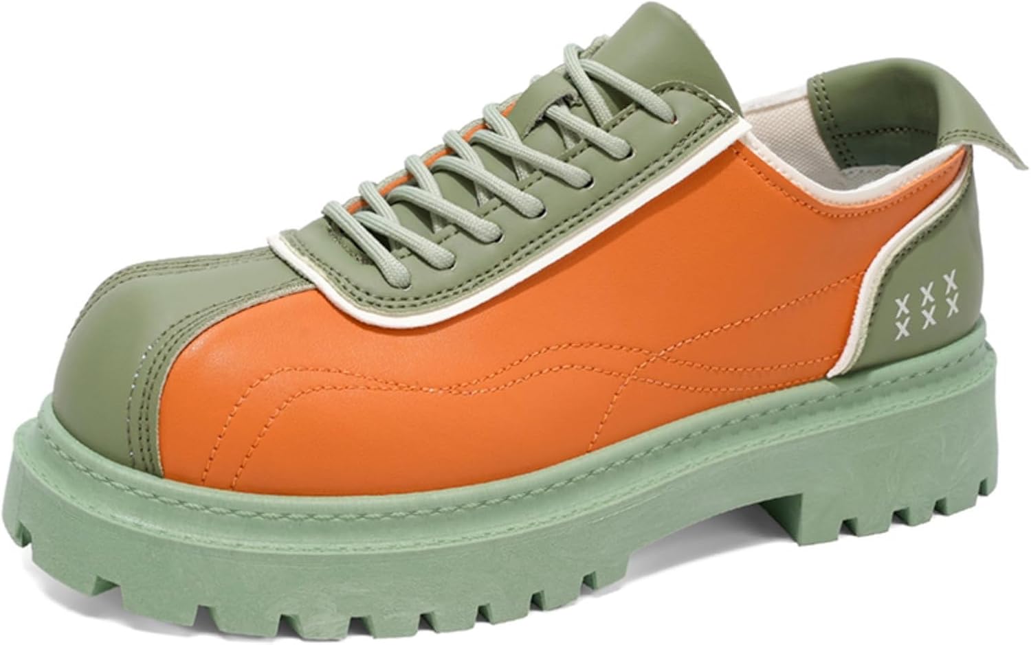 

Мужские повседневные кожаные туфли двух тонов с массивной противоскользящей подошвой, большим округлым носком, ретро-стилем рабочей обуви и контрастной строчкой для повседневной моды и офисной носки Lshwcift, оранжевый