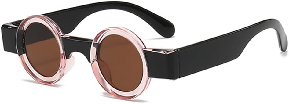 

Солнцезащитные очки в стиле ретро-стимпанк, маленькие круглые, двухцветные, для женщин, с прозрачными линзами, оправа для очков, солнцезащитные очки для мужчин, защита от УФ-излучения UV400 LANGSER, Pink Black Tea