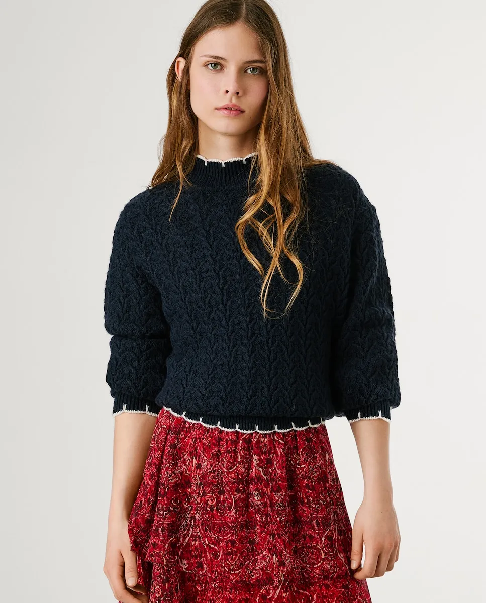 

Женский джемпер из структурированного трикотажа с круглым вырезом Pepe Jeans, темно-синий