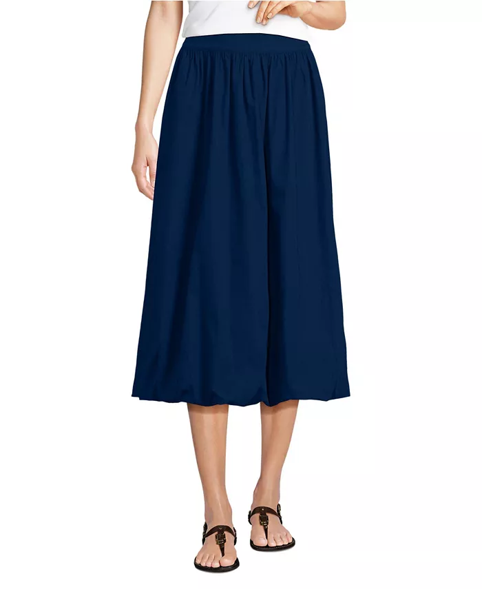

Женская поплиновая юбка миди с высокой талией и подолом-пузырьком Lands' End, синий