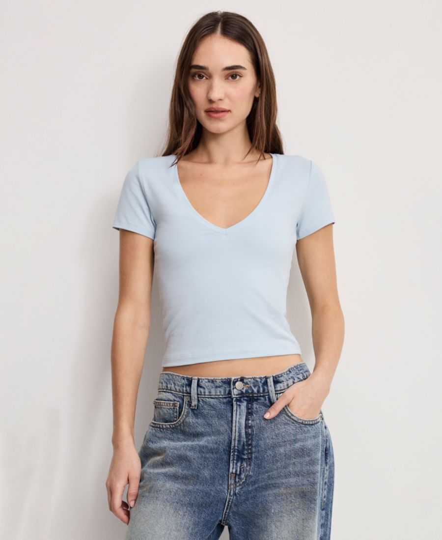 

Женская футболка с V-образным вырезом и короткими рукавами Good American, Sky