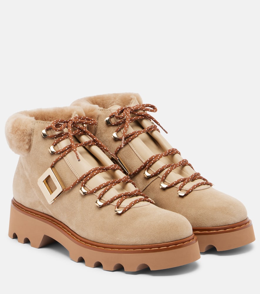 Ботинки Viv' Rangers на шнуровке из замши Roger Vivier, Beige Scuro+Naturale+Kenia