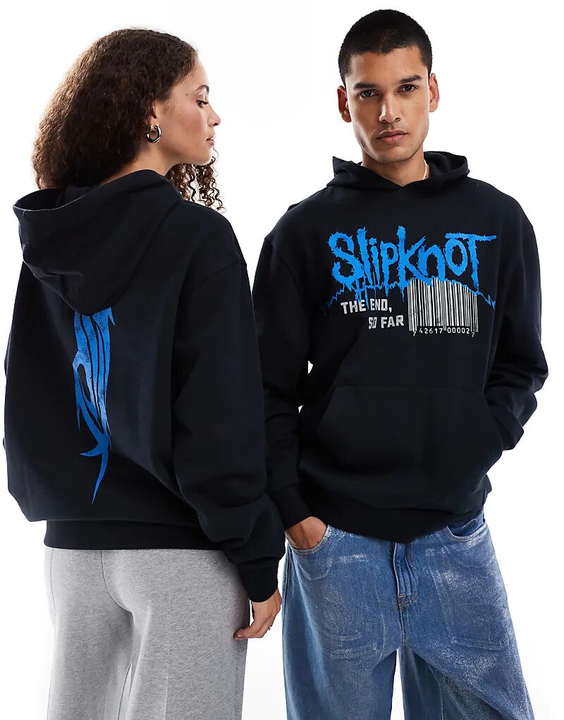 

Унисекс свободная толстовка с капюшоном с принтом Slipknot черного цвета ASOS DESIGN
