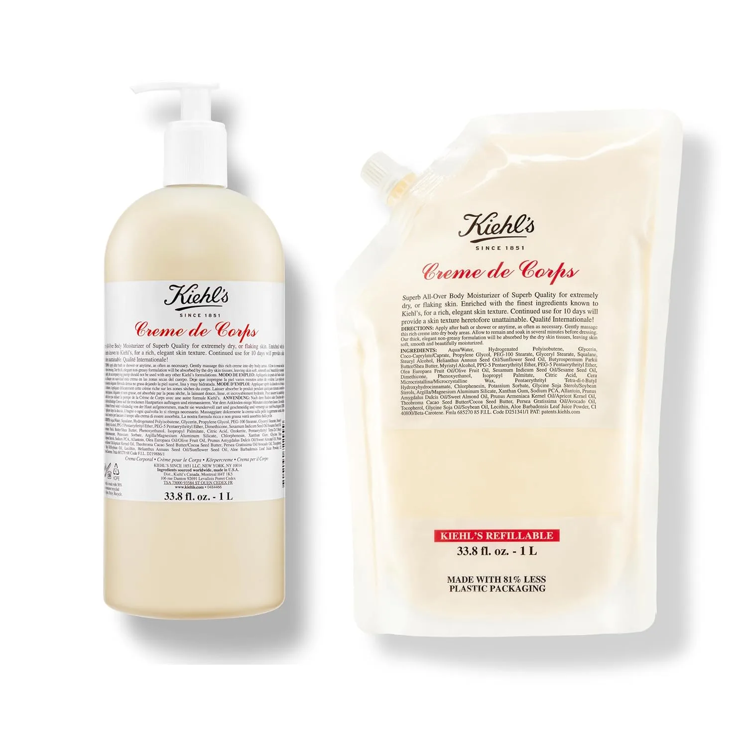 Набор Kiehl's Creme de Corps Duo: насыщенный, увлажняющий лосьон для тела с маслом какао и маслом ши для быстрого впитывания - большой набор.