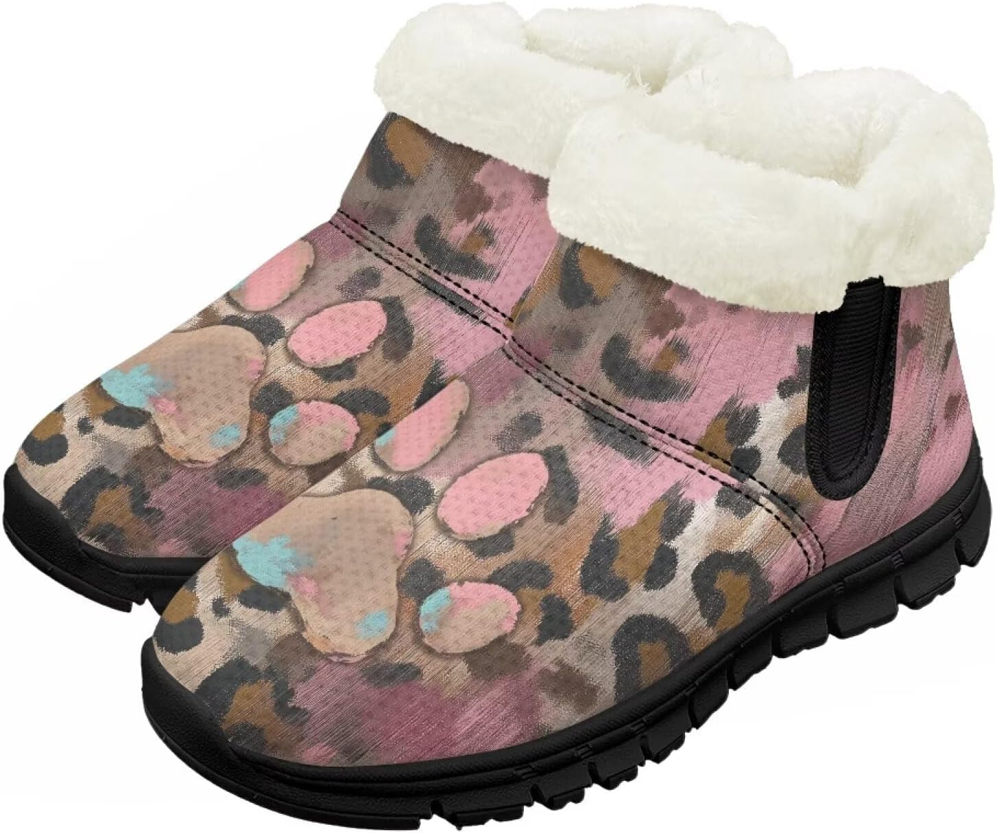 

Детские зимние сапожки для мальчиков и девочек, утепленные искусственным мехом, ботильоны до щиколотки с противоскользящей подошвой для малышей, детей младшего и старшего возраста Chririnla, Pink Leopard Print Paw Print