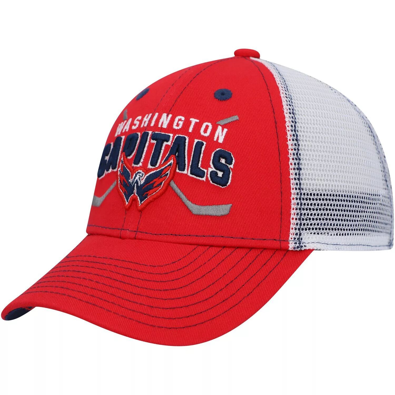 

Молодежная красно-белая кепка Washington Capitals Core Lockup Trucker Snapback Outerstuff