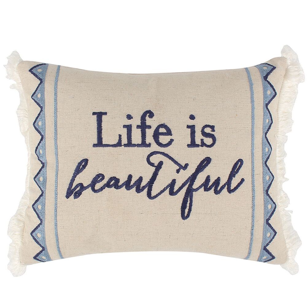 

Декоративная подушка Levtex Home Riella Garden Life is Beautiful, темно-синий