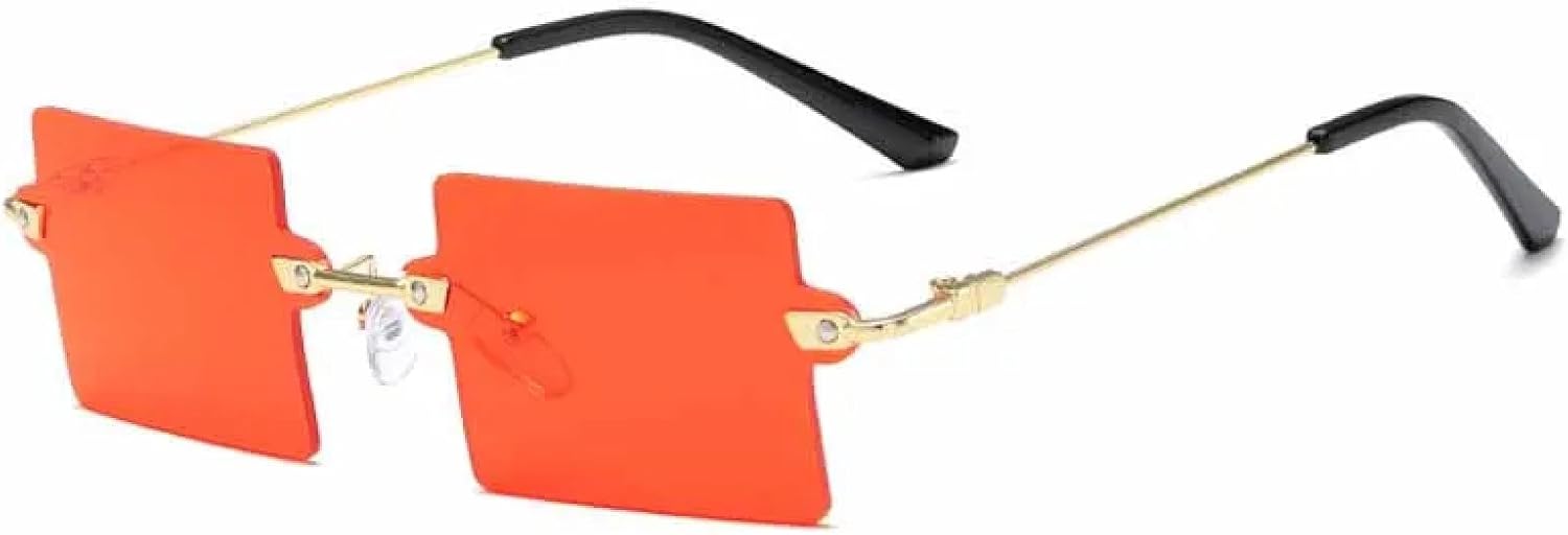 

Винтажные модные солнцезащитные очки без оправы для женщин и мужчин, в стиле металл-панк, летние солнцезащитные очки для путешествий с защитой от УФ-излучения UV400 TKKTLLT, Gold Red