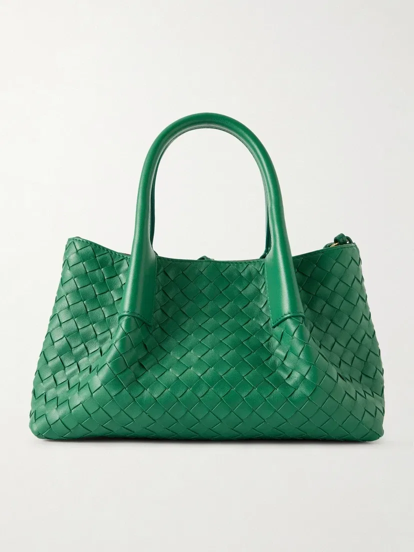 Сумка-тоут Pinacoteca small Intrecciato из кожи BOTTEGA VENETA, бирюзовый