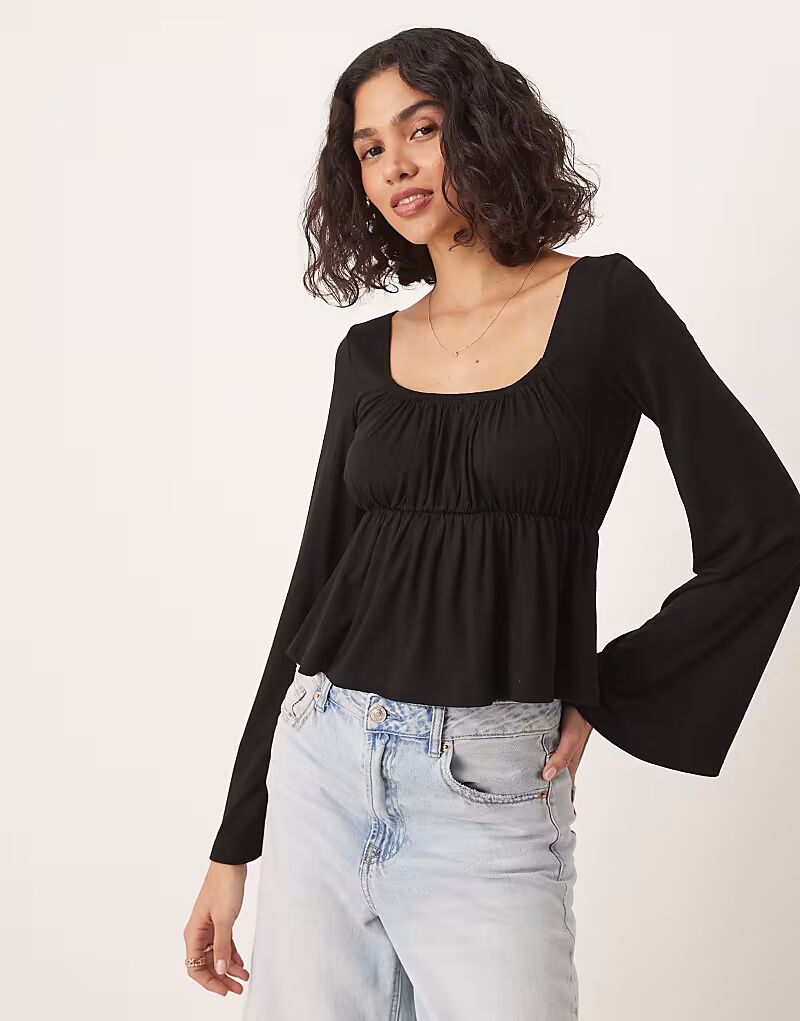 

Топ бэби-долл ASOS DESIGN с рукавами-фонариками черного цвета