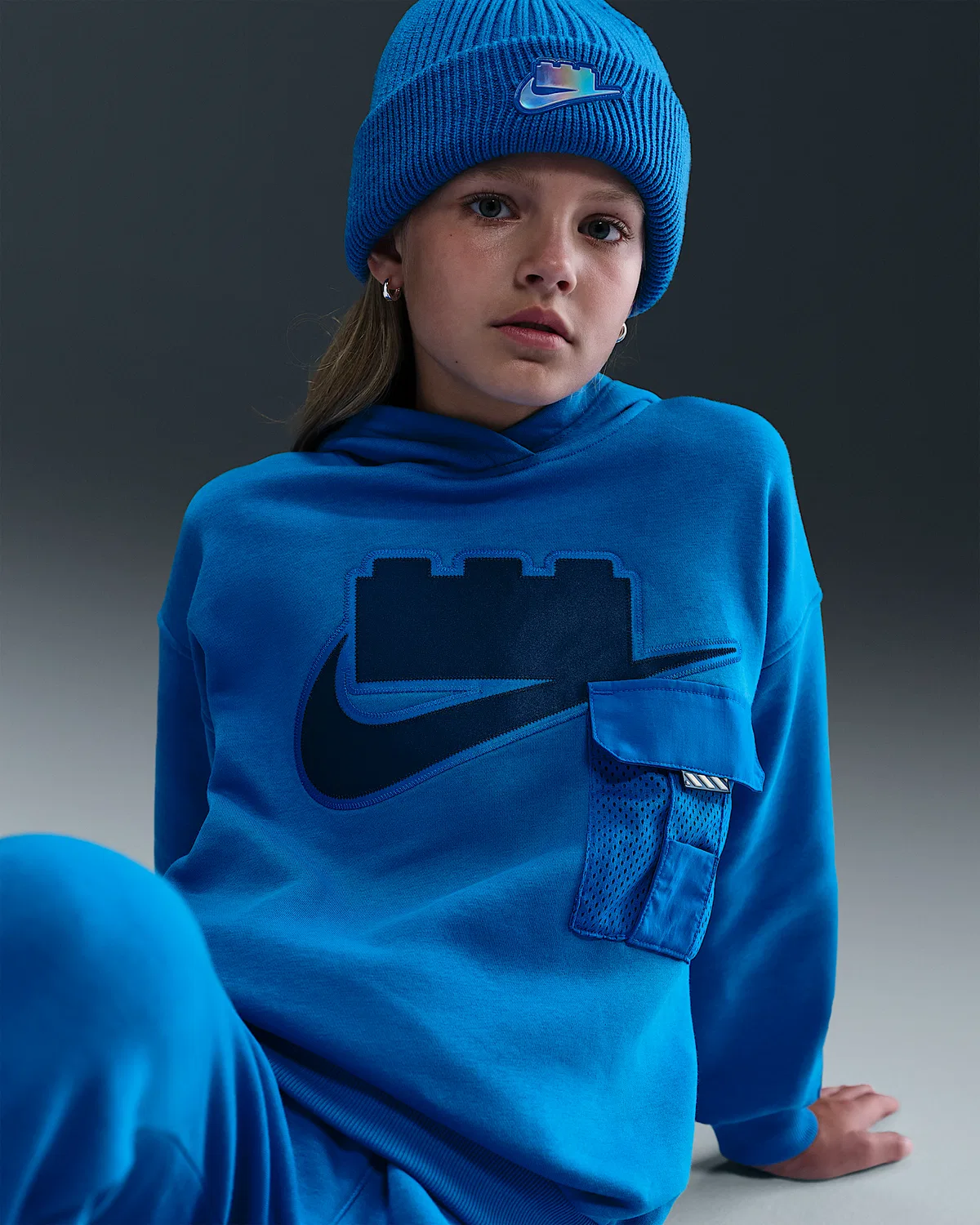 Детский оверсайз-худи Nike x LEGO® Collection, Cobalt Blaze/Cobalt Blaze — фото 2