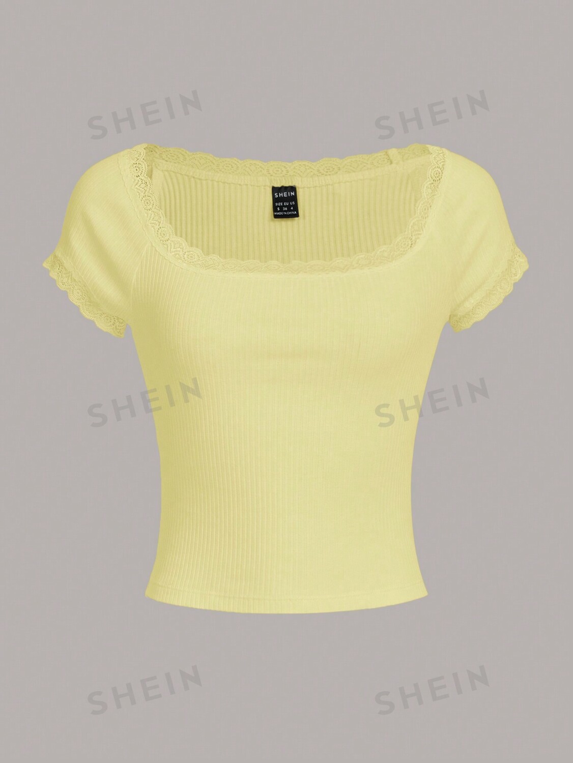 

Футболка женская Shein Qutie с кружевным краем, желтый