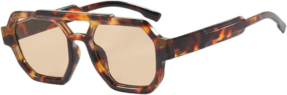 

Ретро-очки с двойной балкой для женщин, многоугольные солнцезащитные очки, модные мужские очки для путешествий, солнцезащитные очки UV400 MTZJH, Leopard Tea