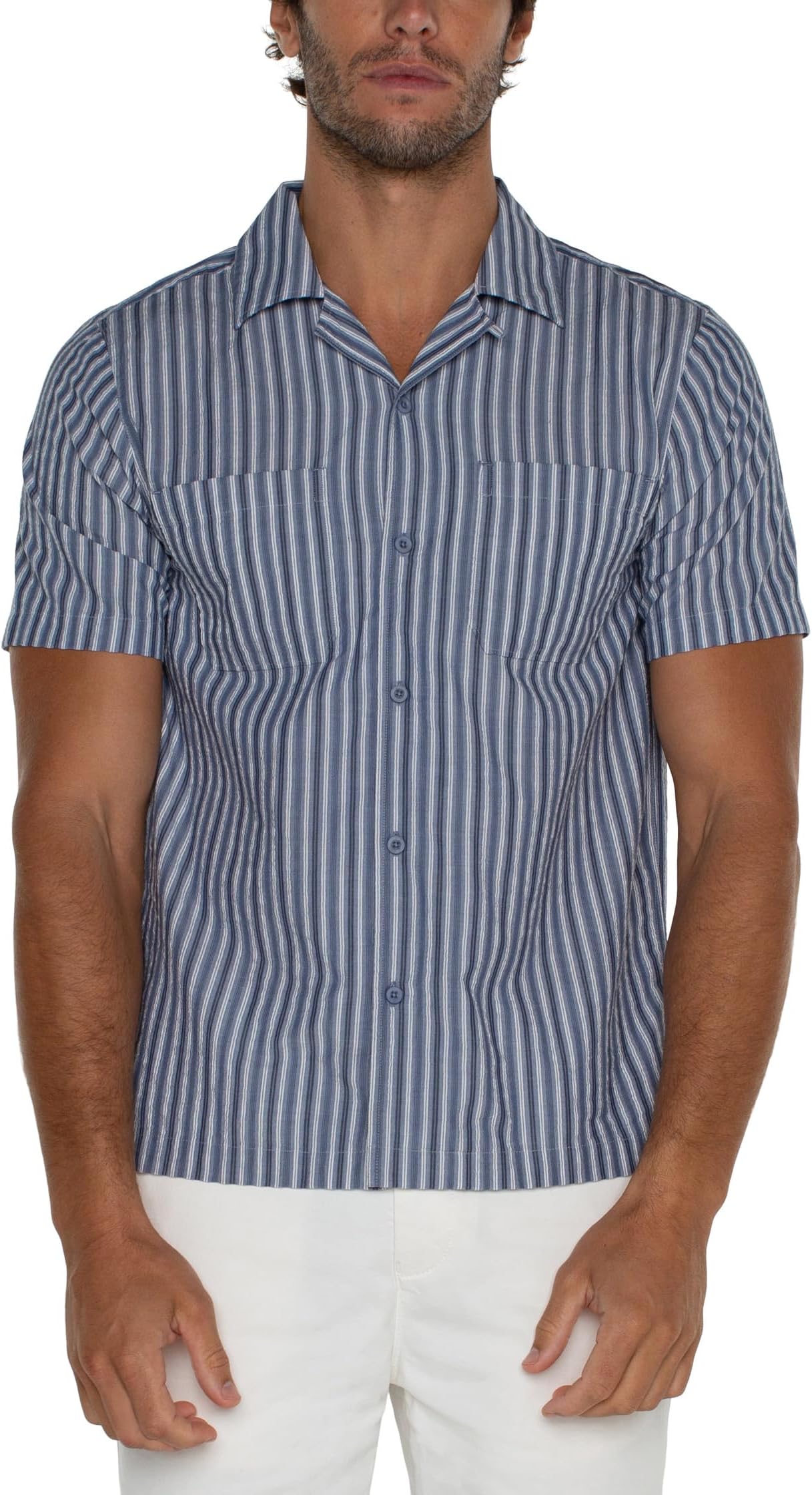 

Рубашка Liverpool Los Angeles Short Sleeve Button Up Camp Shirt, цвет Blue/White/Multi