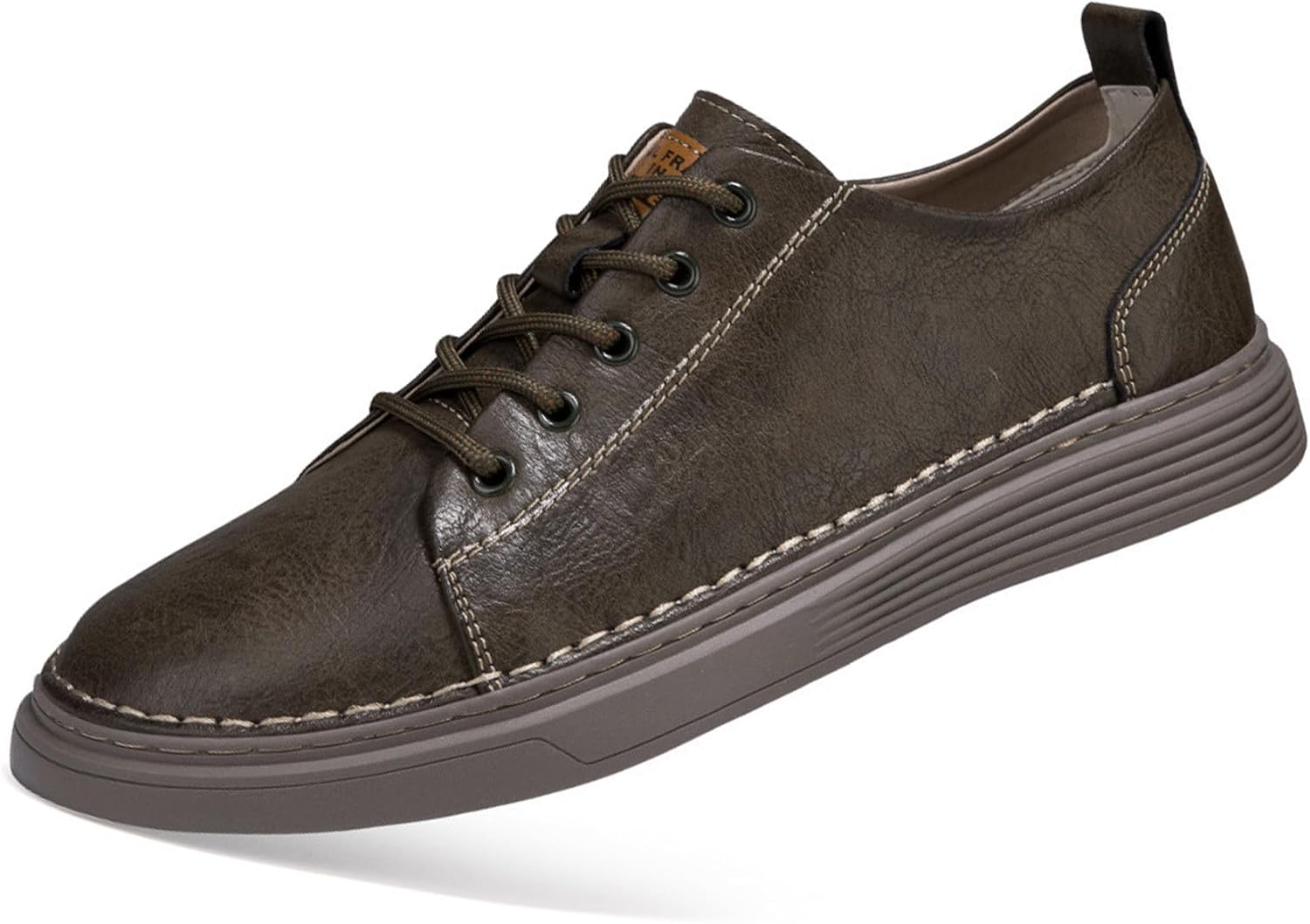 

Мужские кожаные кроссовки RiceelSor на шнуровке, плоская подошва, повседневные, ручной работы, с перфорацией, дышащие, противоскользящие, легкие и удобные, деловые лоферы, хаки