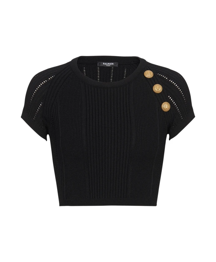 

Тонкий вязаный топ с тремя пуговицами. Balmain, черный