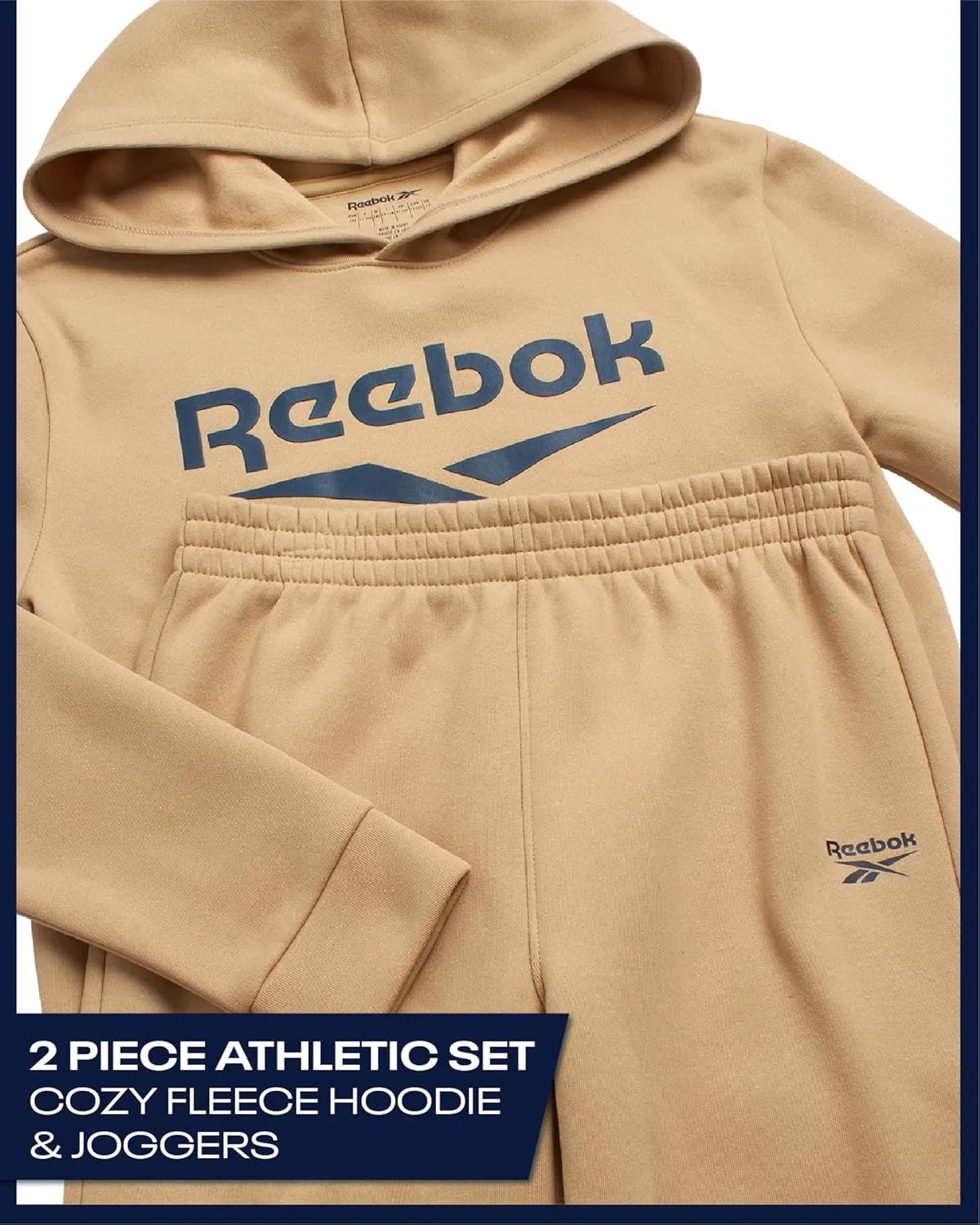 Детский спортивный костюм Reebok, 2 предмета: флисовая худи и спортивные штаны, Utility Beige Stone — фото 2