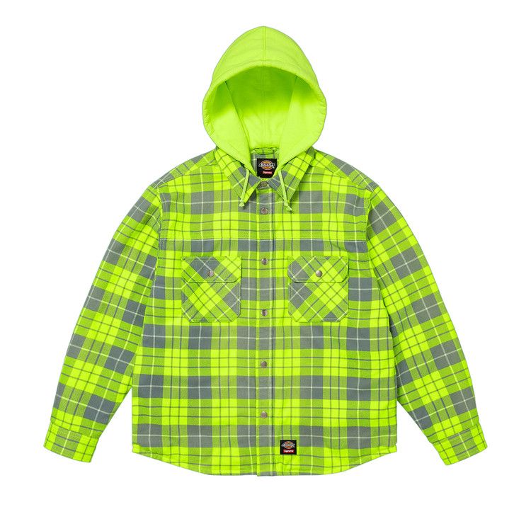 

Рубашка Supreme x Dickies Lined Zip Up Hooded Flannel Shirt, Fluorescent Green