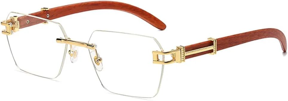 

Солнцезащитные очки без оправы с имитацией древесной текстуры, солнцезащитные очки с металлическими кромками, модные женские солнцезащитные очки HHZZYVY, Transparent