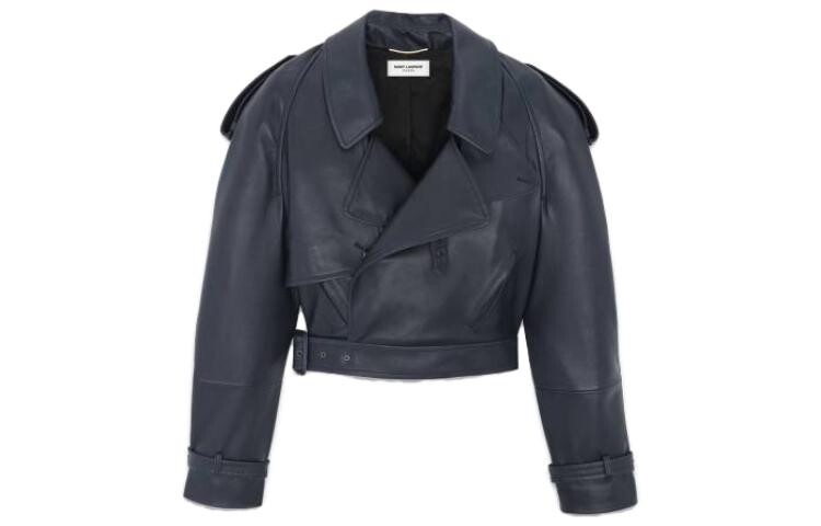 

Кожаная куртка женская синяя Saint Laurent