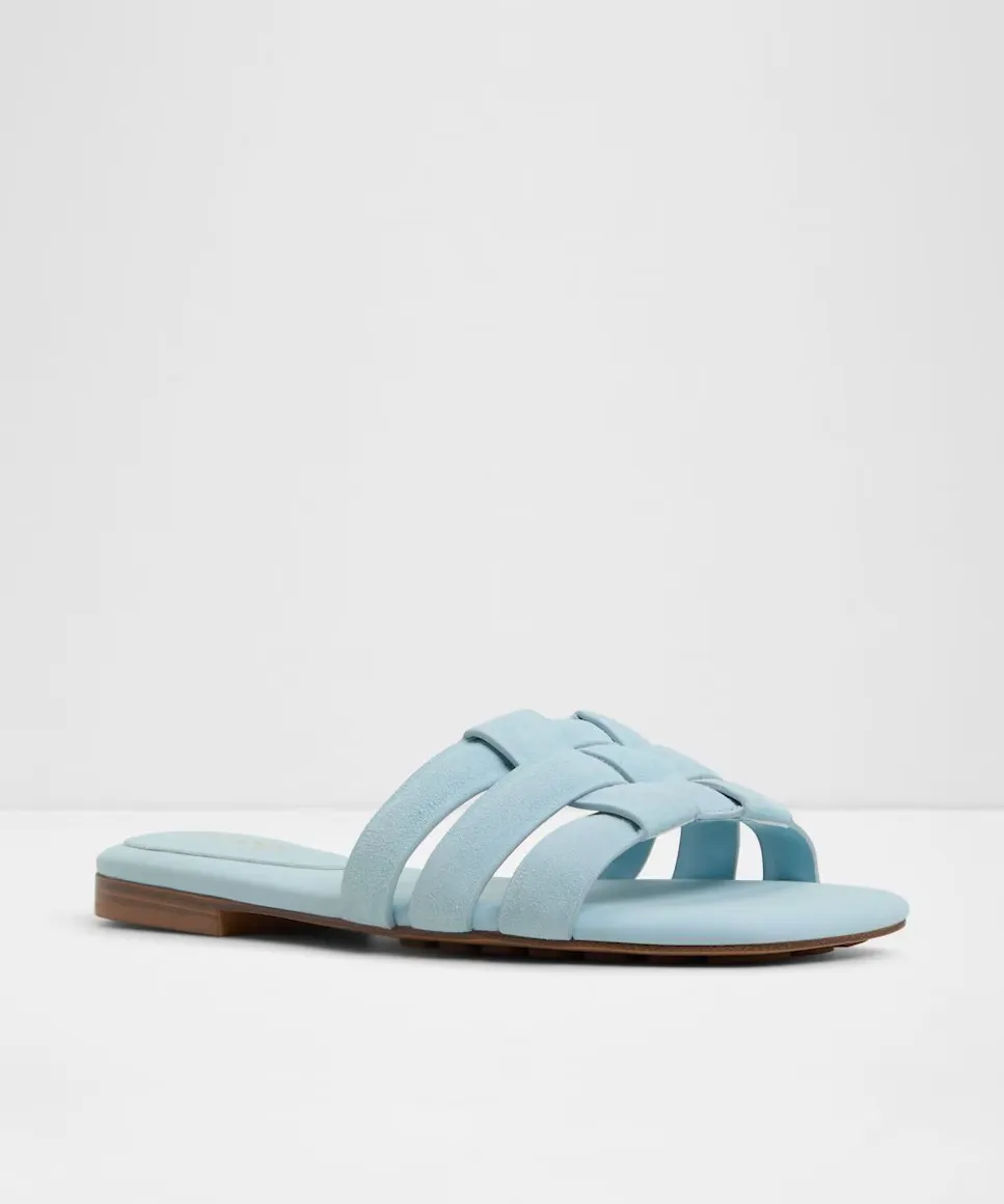 Женские кожаные сандалии на плоской подошве с квадратным носком Aldo, синий — фото 4