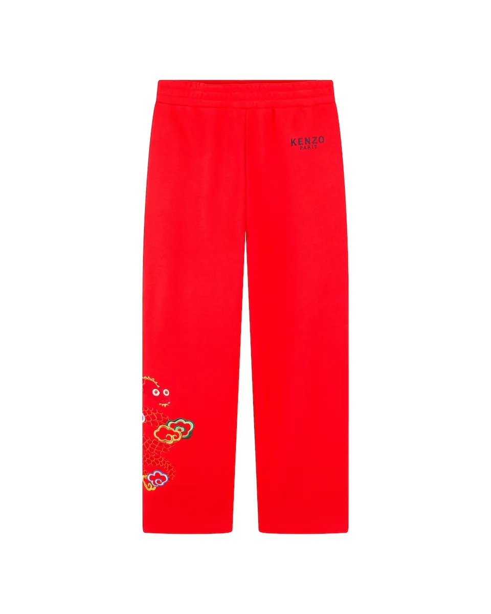 

Спортивные брюки из 100% хлопка с вышивкой Kenzo Kids, красный