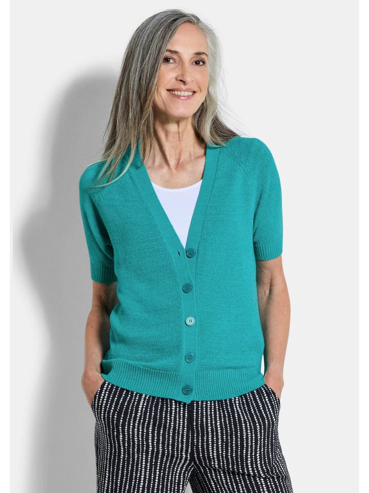 

GOLDNER Укороченный размер: женский кардиган розового цвета с рукавами до локтя изумрудного цвета