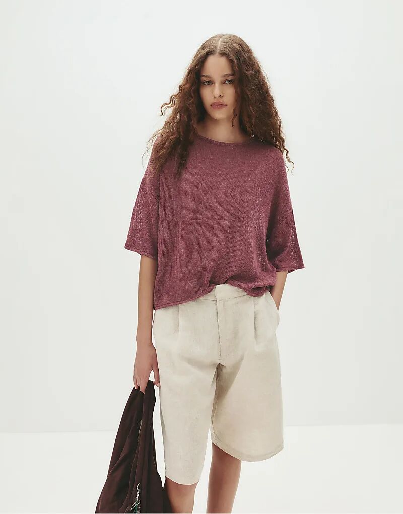 

Свитер с короткими рукавами Pull&Bear бордового цвета