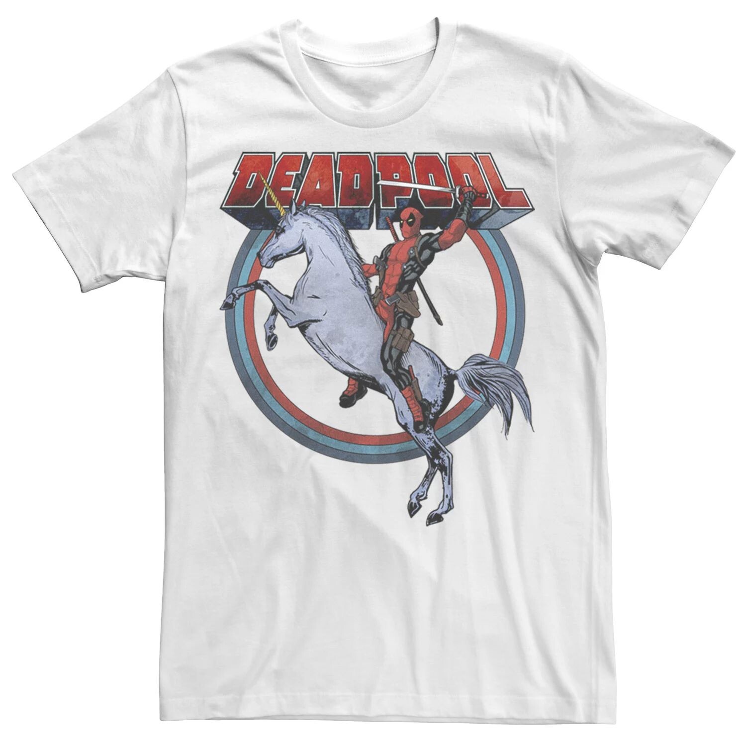 

Мужская футболка Deadpool Riding A Unicorn Circle Marvel, белый