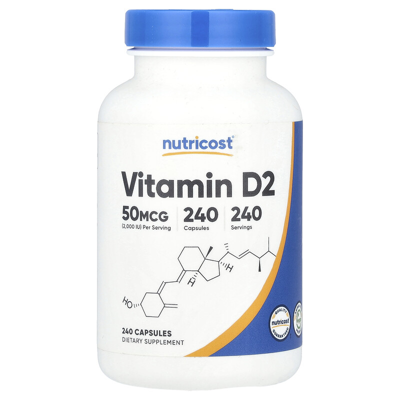 

Nutricost, Витамин D2, 50 мкг (2000 МЕ), 240 капсул