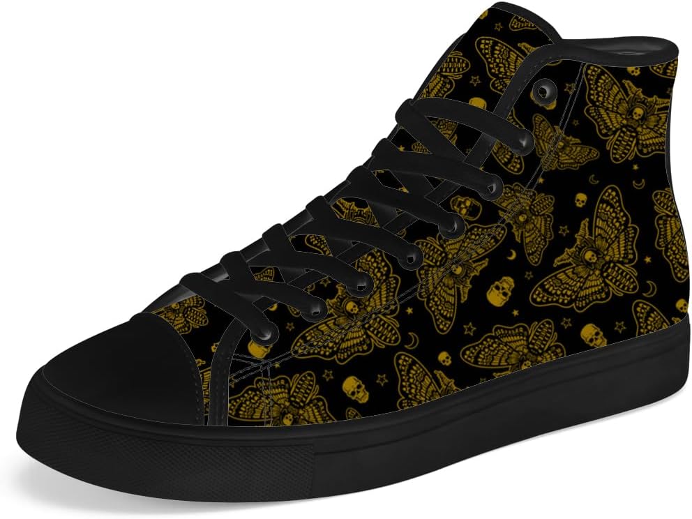 

Мужские и женские кеды Chebing с высоким верхом, с рисунком мотылька и черепа, на шнуровке, повседневная обувь, желтый