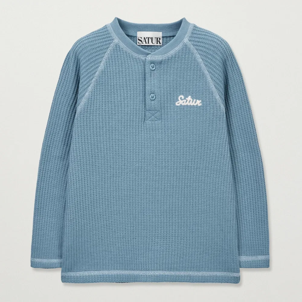 Детская синяя вафельная футболка хенли Satur Kids